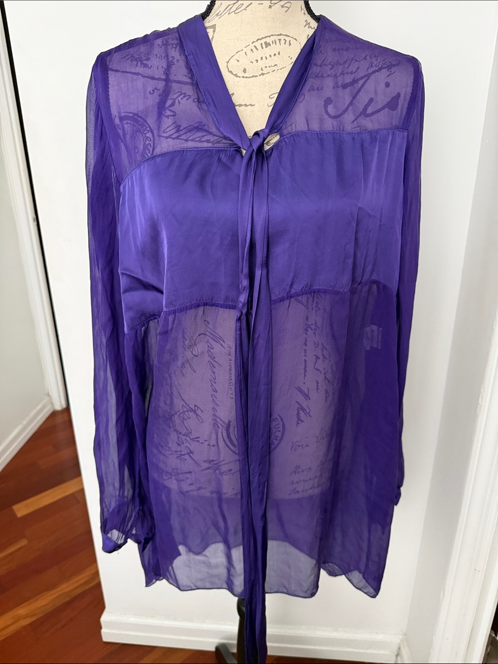Made in Italy Sheer Purple Tie-Front Blouse